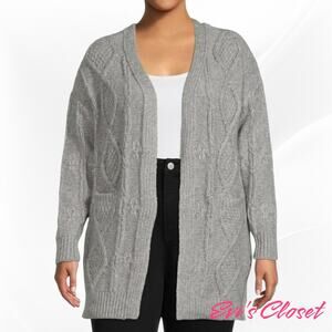 Time True Women's Cardigan Open Front Sweater Grey XS (0-2) 2 Pockets